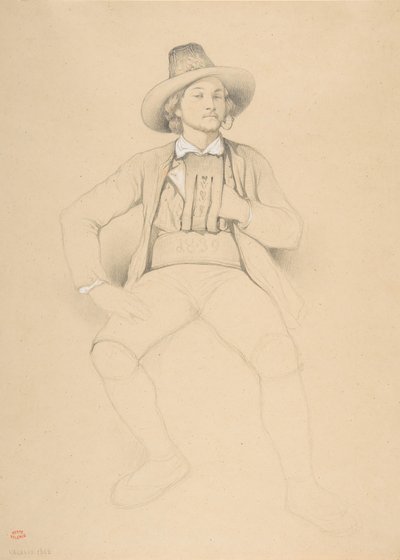 Tirol Kostümlü Bir Adam, Oturmuş, Pipo İçiyor, 1842. by Theodore Valerio
