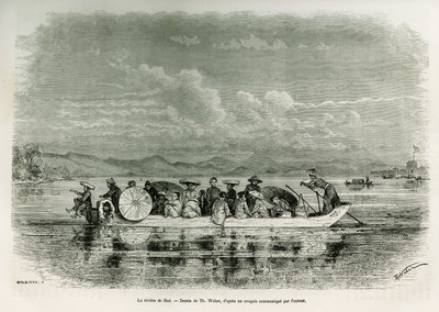 Th tarafından çizim Hue (Vietnam) nehri üzerinde bir tekne. Weber, 1875