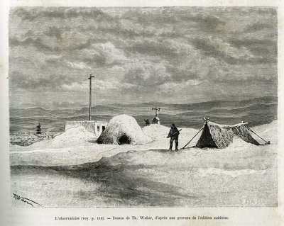 Meteorolojik gözlemevi Koljutschin körfezinde (kutup dairesi) kuruldu, bu sırada La Vega gemisi buza yakalandı ve mürettebat kışı geçirmeye hazırlanıyordu. Th.Weber tarafından yapılan gravür, Vega