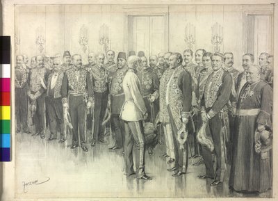 İmparator, Alman Büyükelçisi Philpp zu Eulenburg-Hertefeld ile görüşüyor by Theodore Zasche