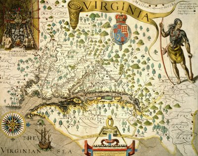Sloane MS 1622 Virginia Haritası, sol üstte John Smith (1580-1631) tarafından Chief Powhatan