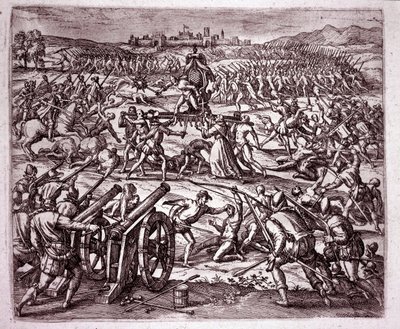 İnka kralı Atahualpa (Atabaliba) tarafından alay edildiğini hisseden bir Dominik keşişi, Francisco Pizarro