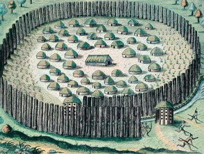 Müstahkem bir Kızılderili köyü, Theodore de Bry