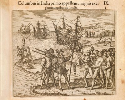 Kristof Kolomb Guanahani (San Salvador) adasına indi 12 Ekim by Theodore de Bry