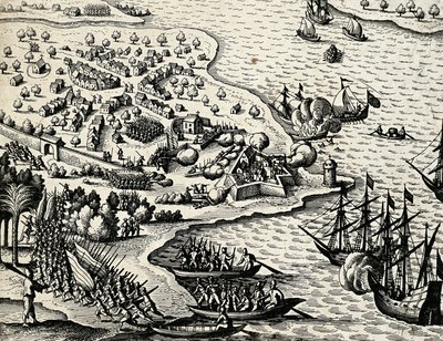 Mozambik kıyılarında Hollanda seferi, Theodor de Bry (1528-1598) tarafından Hindistan oryantalinden gravür by Theodore de Bry
