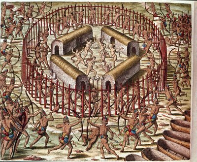 Amerika Tarihi: “” Bir Kızılderili Köyü Virginia”” Theodore de Bry