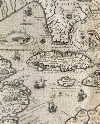 Küba Adası, Florida ve Meksika Körfezi, Amerikan Büyük Yolculuklarının Tarihinden oyma by Theodore de Bry