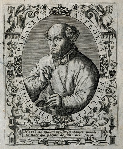 Philippus Theophrastus Aureolus Bombastus von Hohenheim Paracelsus, 1645. by Theodore de Bry