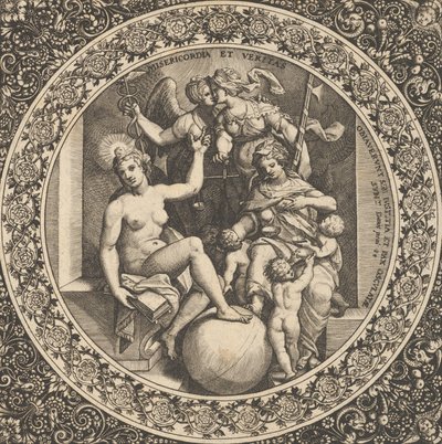 Merkezde Bir Dairede Misericordia ve Veritas ile Sahne, 1580-1600. by Theodore de Bry