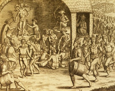 Güney Amerika yerli dini ayini, Theodor de Bry (1528-1598), Frankfurt tarafından Historia americae