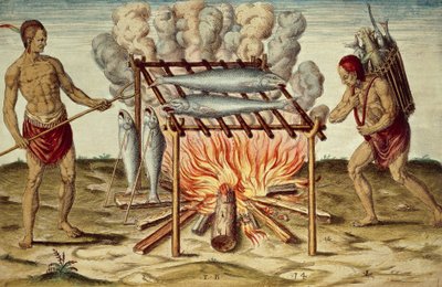 Balık pişiren Taino yerlileri, Theodor de Bry (1528-1598) tarafından John White