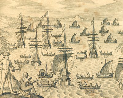 Hırsızlar Adası, Theodore de Bry, Kuzey Amerika 17. Yüzyıl tarafından Amerikan Tarihinden oyma. by Theodore de Bry