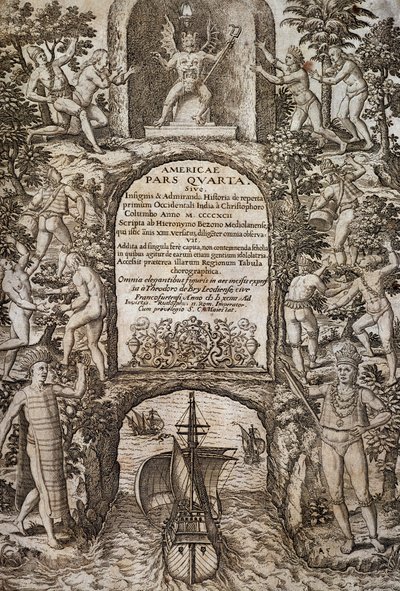 Batı Hint Adaları veya Amerika, Theodor de Bry (1528-1598), ön yüz, gravür by Theodore de Bry