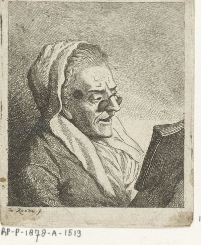 Yaşlı kadını pince-nez ile okumak by Theodorus de Roode