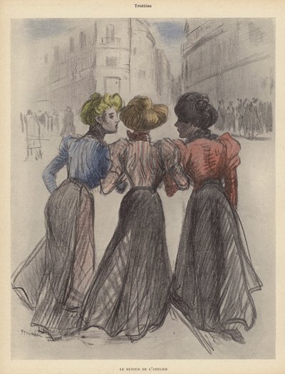 Sokakta yürüyen üç kadın (renkli taş) by Theophile Alexandre (after) Steinlen