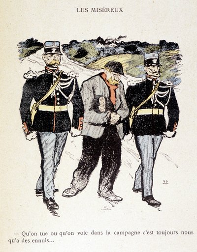 Les Miséreux: Kırda öldürsek de çalsak da başımız hep belada... (2 jandarma tarafından çevrili bir serseri) - “” In Life”da, Steinlen 1901 by Théophile Alexandre Steinlen