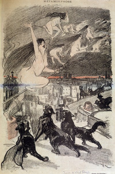 Kedilerin cadılara dönüşümü - Steinlen by Théophile Alexandre Steinlen