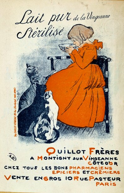 Theophile-Alexandre Steinlen (1859-1923) tarafından “Lait Pure de la Vingeanne sterilise: Quillot Freres a Montigny sur Vingeanne - Cote d