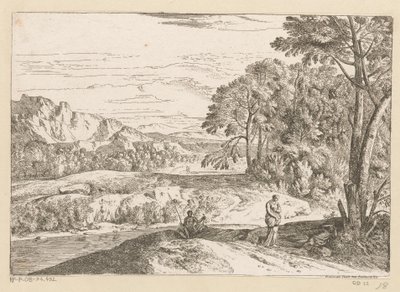 Bir dere kenarında bir balıkçı ile Arcadian manzara Suite de Paysages (dizi başlığı) by Théodore