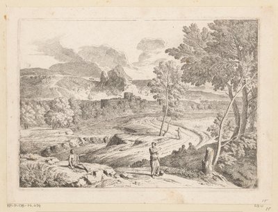 Bir dere tarafından bir yol boyunca rakamlarla Arcadian manzara Suite de Paysages (dizi başlığı) by Théodore