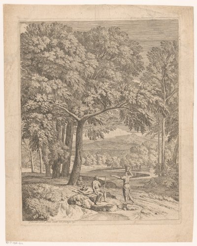 İki erkek ve bir sepet taşıyan bir kadın ile Arcadian manzara Suite de paysages (dizi başlığı) by Théodore