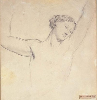 Kadın modeli, kolları kaldırılmış yarım figür by Théodore Chassériau