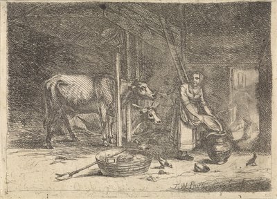 Sütçü kızla ahır by Théodore Wynant Stallenbergh