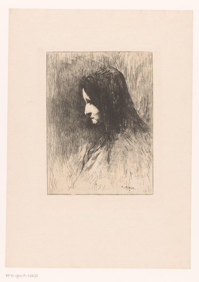 Yandan görülen başörtülü yaşlı bir kadının büstü by Théodule Augustin Ribot