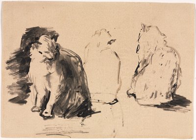 Kediler recto, Kucaklayan İki Figür Taslağı verso. by Auguste Theodule Ribot