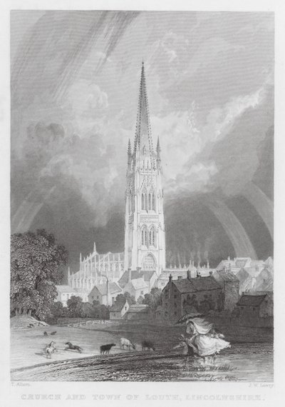 Kilise ve Louth Kasabası, Lincolnshire (gravür) by Thomas (after) Allom