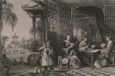 Bir Mandarin Ailesinin Hanımları, George Newenham Wright (c.1790-1877) 1843 (gravür) tarafından 