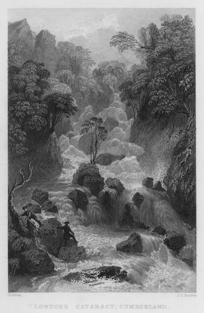 Lowdore Katarakt, Cumberland (gravür) by Thomas (after) Allom