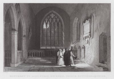 Lord Byron, Hucknall Kilisesi, Nottinghamshire Anıtı (gravür) by Thomas (after) Allom