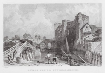 Newark Kalesi, Nottinghamshire (gravür) by Thomas (after) Allom