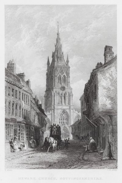 Newark Kilisesi, Nottinghamshire (gravür) by Thomas (after) Allom
