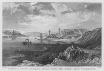 Tynemouth yakınlarındaki kayalardan alınan Kuzey ve Güney Kalkanları (gravür) by Thomas (after) Allom