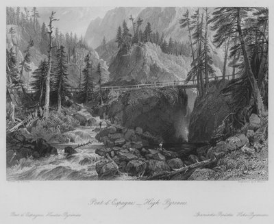 Pont d'Espagne, Yüksek Pireneler (gravür) by Thomas (after) Allom