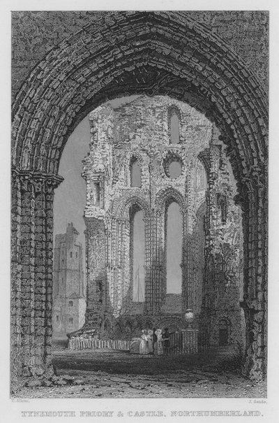 Tynemouth Manastırı ve Kalesi, Northumberland (gravür) by Thomas (after) Allom