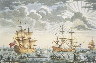 Grönland veya Balina Balıkçılığı, gravür E. Kirkall, c.1720 (renkli taş) by Thomas (after) Baston