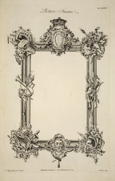 Bir Resim Çerçevesi için tasarım, pub. 1761 (gravür) by Thomas (after) Chippendale