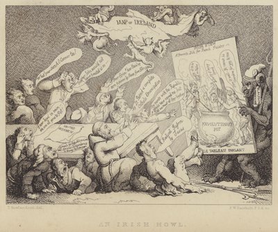 İrlandalı Bir Howl: Birleşik İrlandalılar Ulusal Konvansiyonunun toplantısı, Fransız Devrimi tarafından örneklenen cumhuriyetçiliğin dehşetini gösteriyor by Thomas (after) Rowlandson