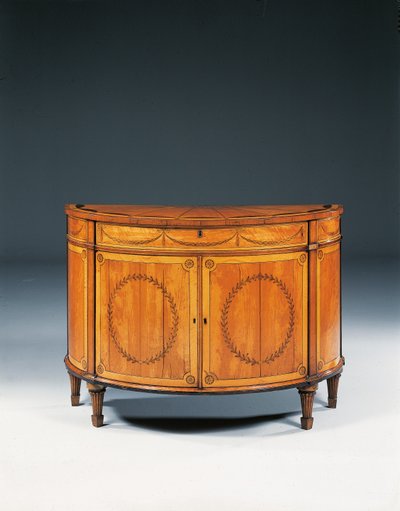 George III kakma işi yarı-lune komodin, c.1760-79 (saten ağacı, amaranth ve lale ağacı) by Thomas (attr.to) Chippendale