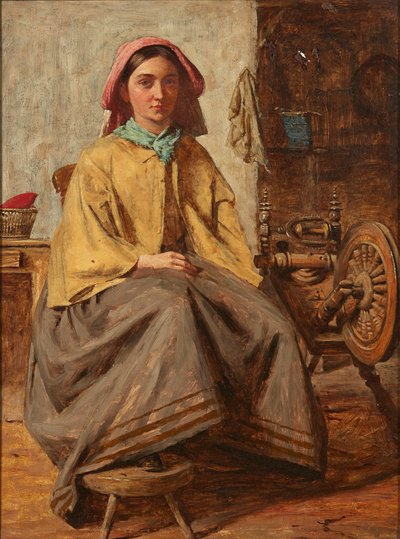 Çıkrıkta (tuval üzerine yağlı boya) by Thomas (follower of) Faed