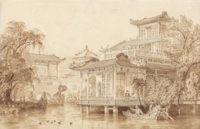 Kanton yakınlarındaki Çinli Tüccar Evi by Thomas Allom