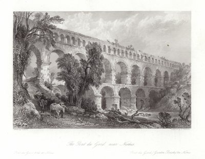 Nismes yakınlarındaki Pont du Gard by Thomas Allom