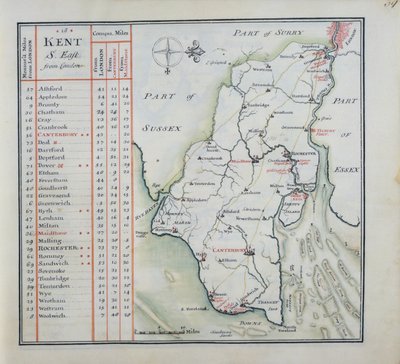 Kent, levha 39r, A Complete Set of England and Wales in General..., 1724 (kağıt üzerinde kalem & mürekkep ve wc) by Thomas Badeslade