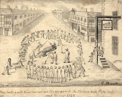 Bear yemleme, Manchester, 1819 (kalem ve mürekkep ve kağıt üzerinde yıkama) by Thomas Barritt