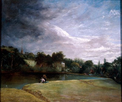 Hampstead yakınlarındaki bir rezervuarda balık tutan çocuklar. by Thomas Christopher Hofland