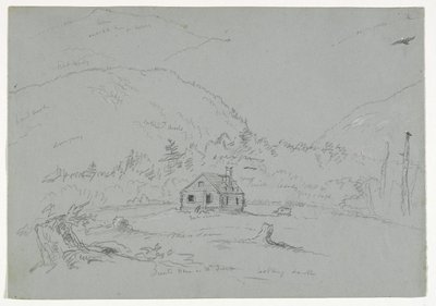 House in Mount Desert, c.1844 (graphite heightened with white crayon on paper) by Thomas Cole