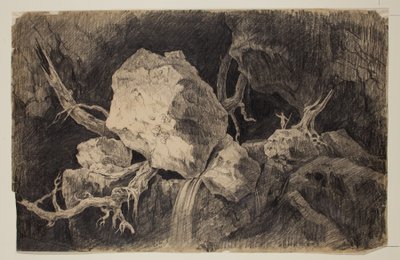 Kaya ve Şelale yakınlarındaki Mağarada Duran Avcı, 1828 dolayları (grafit kalem) by Thomas Cole